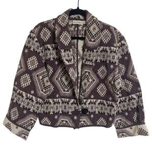Vintage Flashback Cropped Jacket Western Boho Tapestry Purple Cream‎ Short Sz M